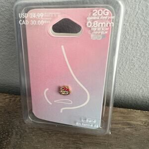 New 20G 0.8 mm Hello Kitty Stainless Steel Gold Crystal Face L Bend Nose Stud